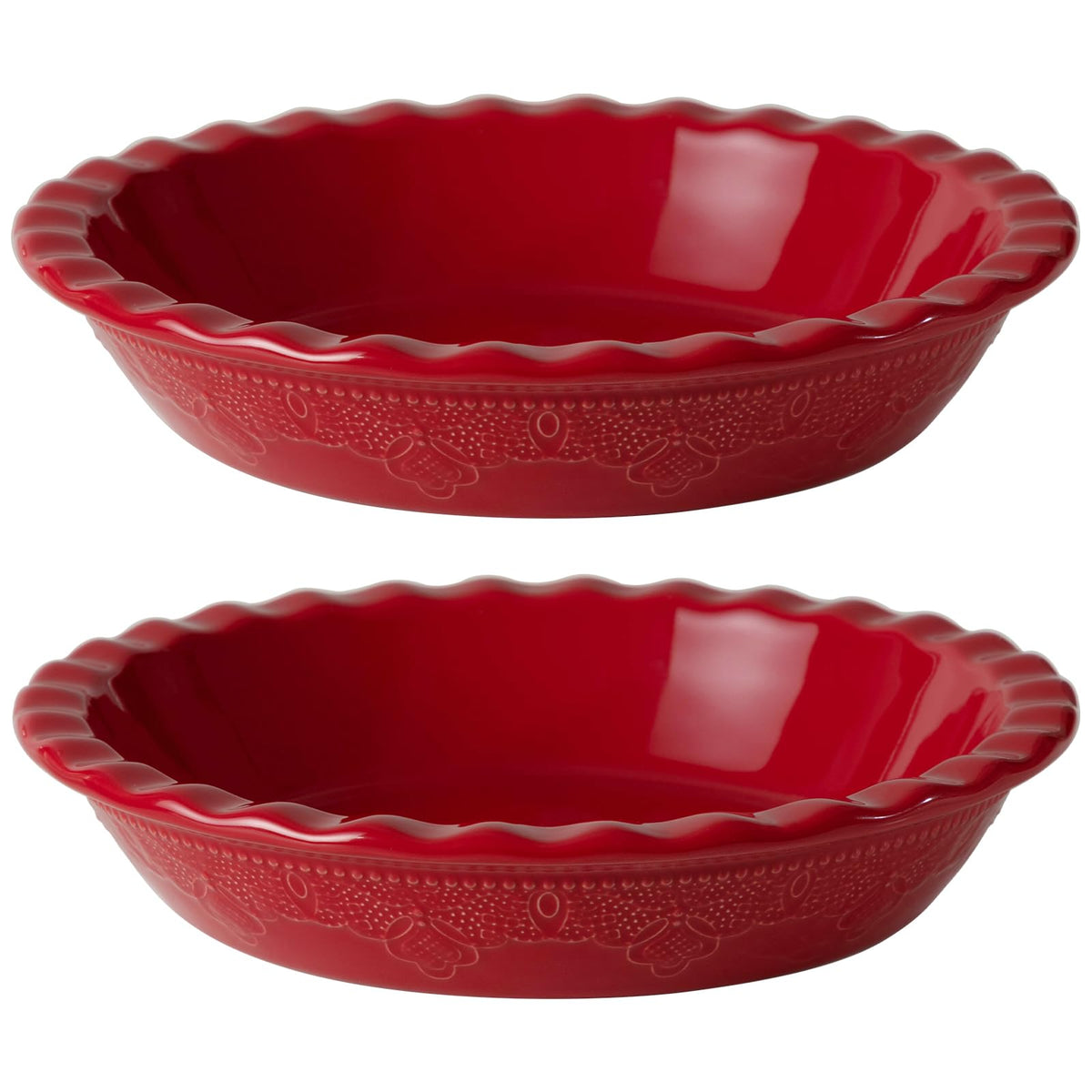 FE Fun Elements pie pan with lace emboss showcases deep dish design for even baking.