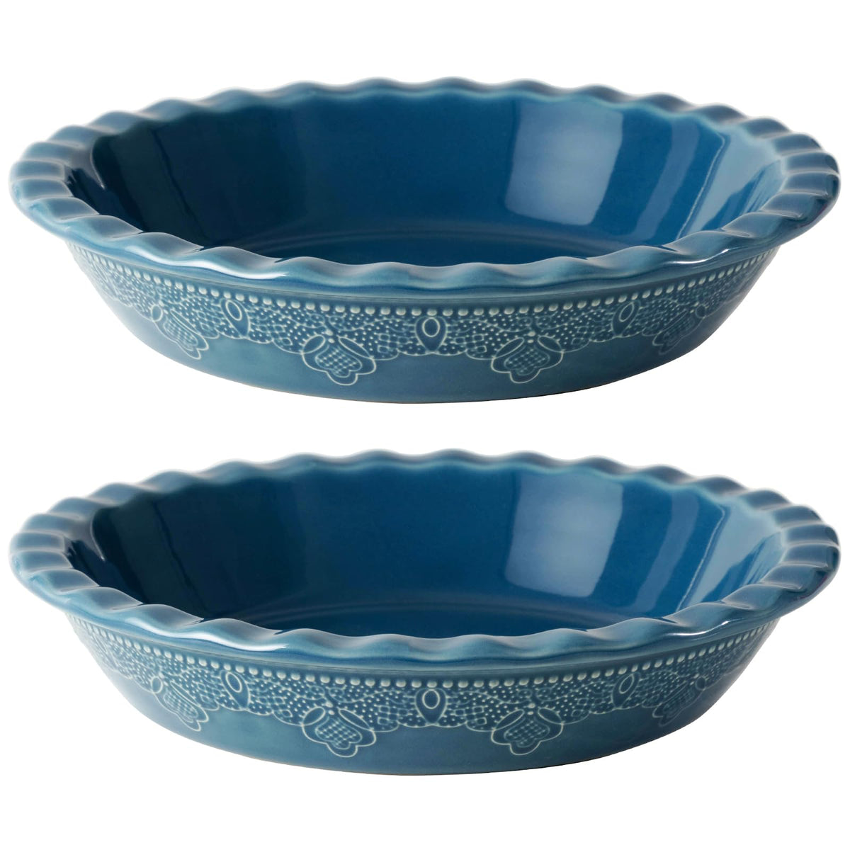 FE Fun Elements pie pan with lace emboss enhances presentation and even baking.