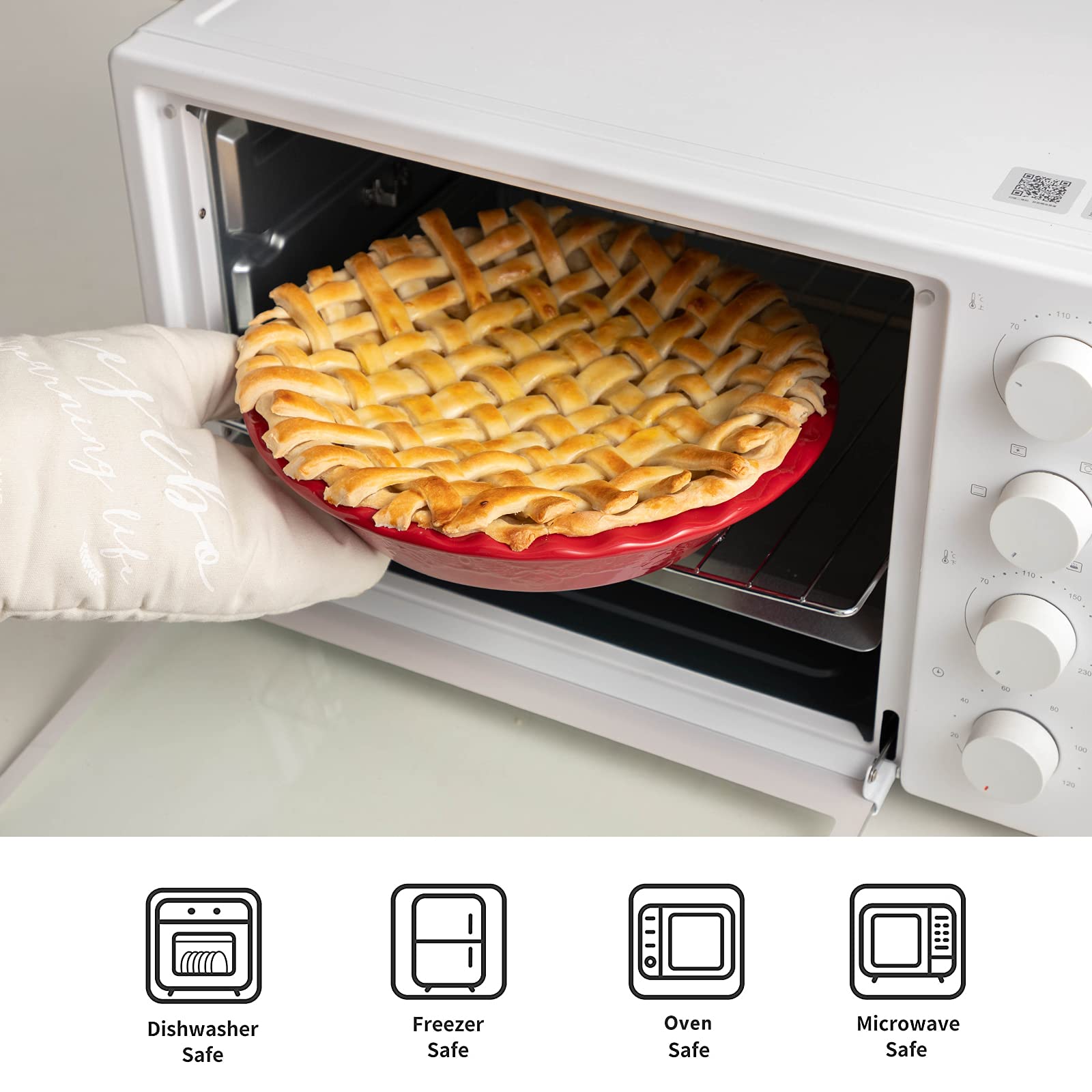 FE Fun Elements pie pan shown oven-to-table style with vintage lace.
