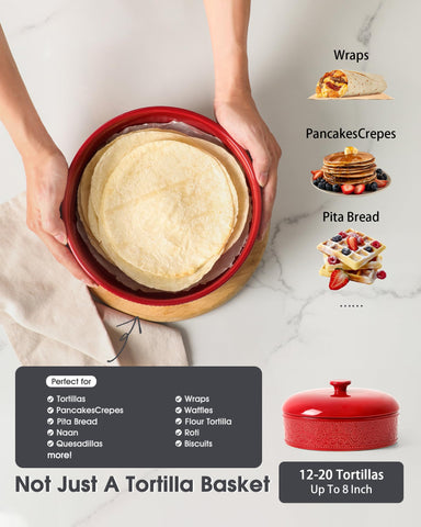 FE Fun Elements red-embossed tortilla warmer enhances table setting while keeping food warm