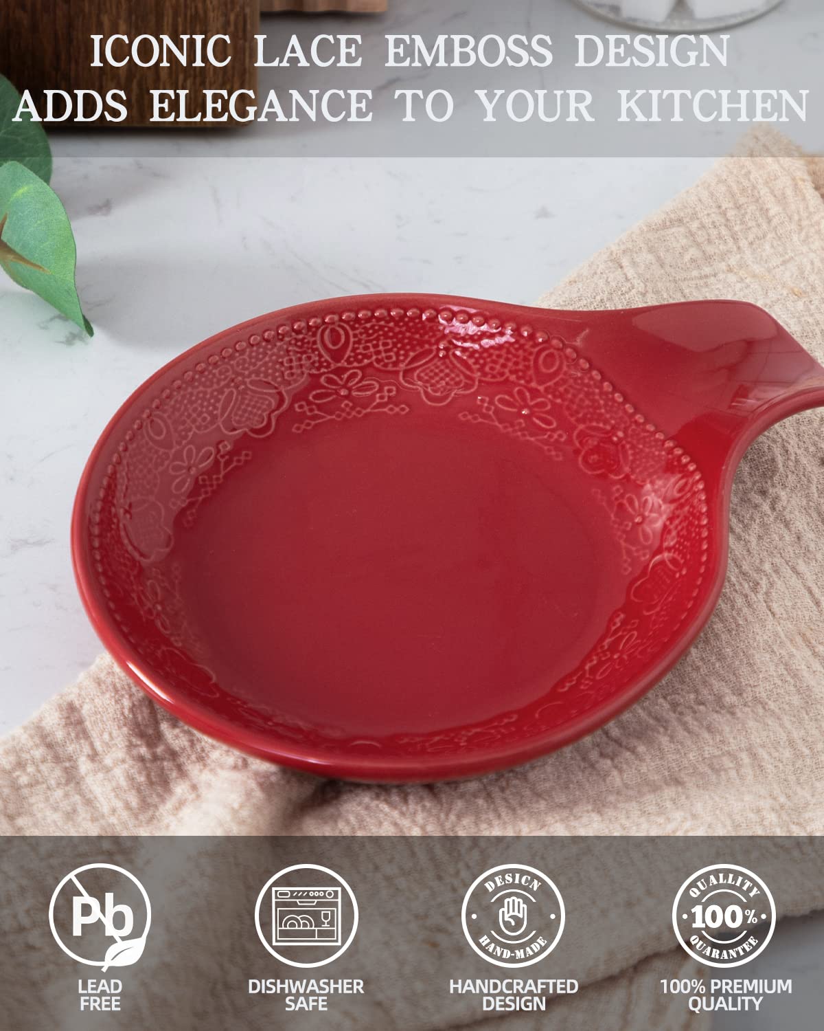 Lace embossed tray design from FE FUN ELEMENTS prevents spills near the stove
