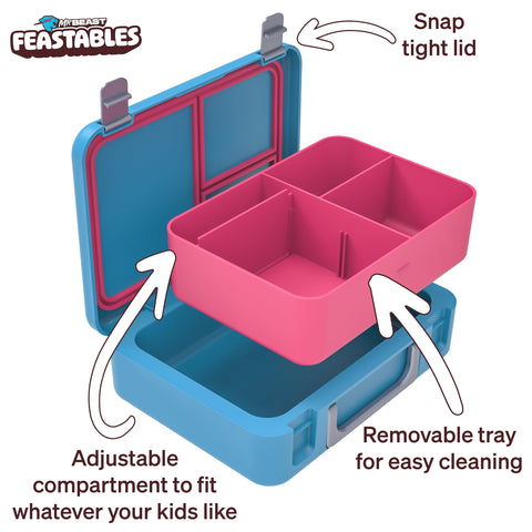 Feastables MrBeast Bento tray compartments highlight portion control for balanced school lunches.
