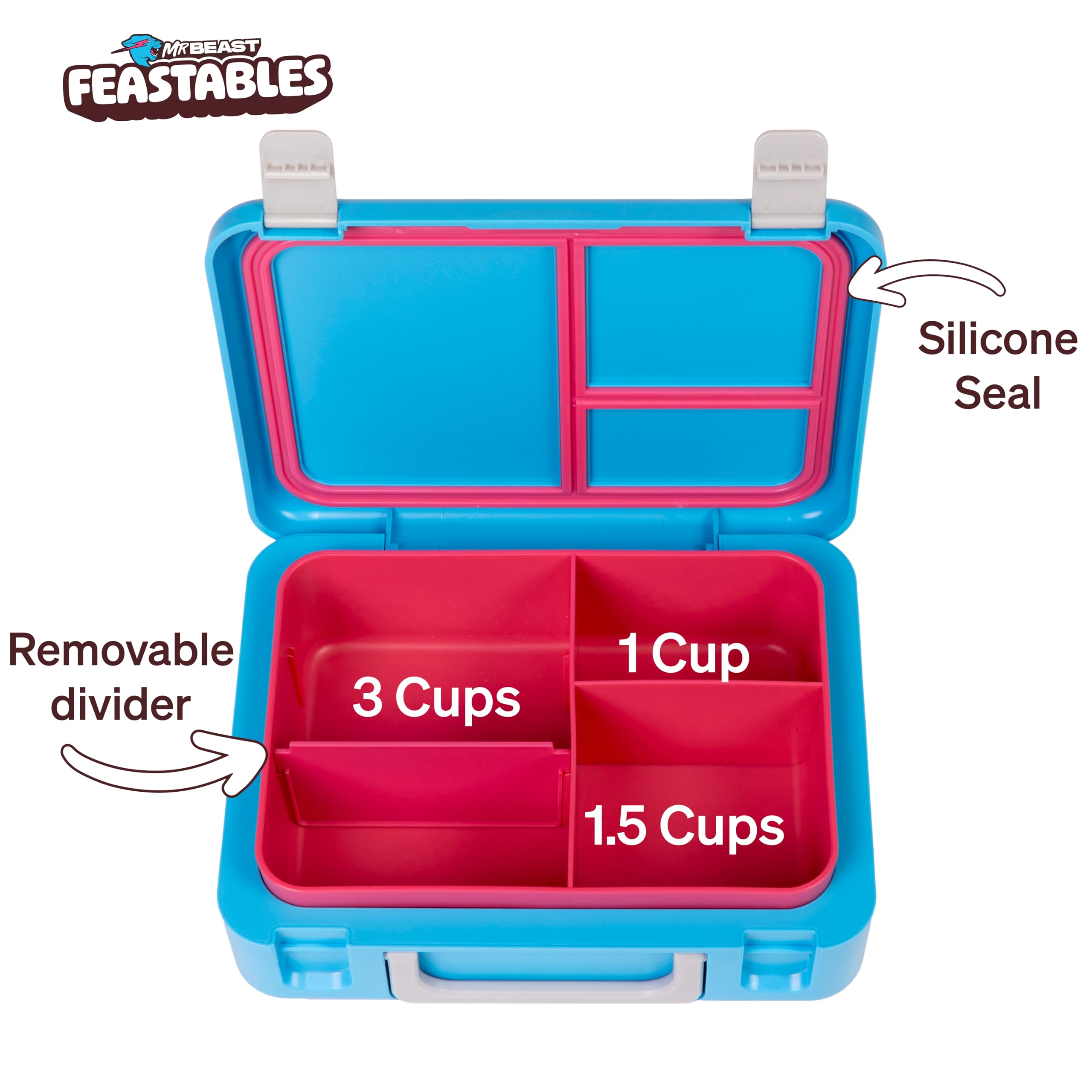 Feastables MrBeast Bento lunchbox shown in freezer-safe setup helps pre-freeze snacks.