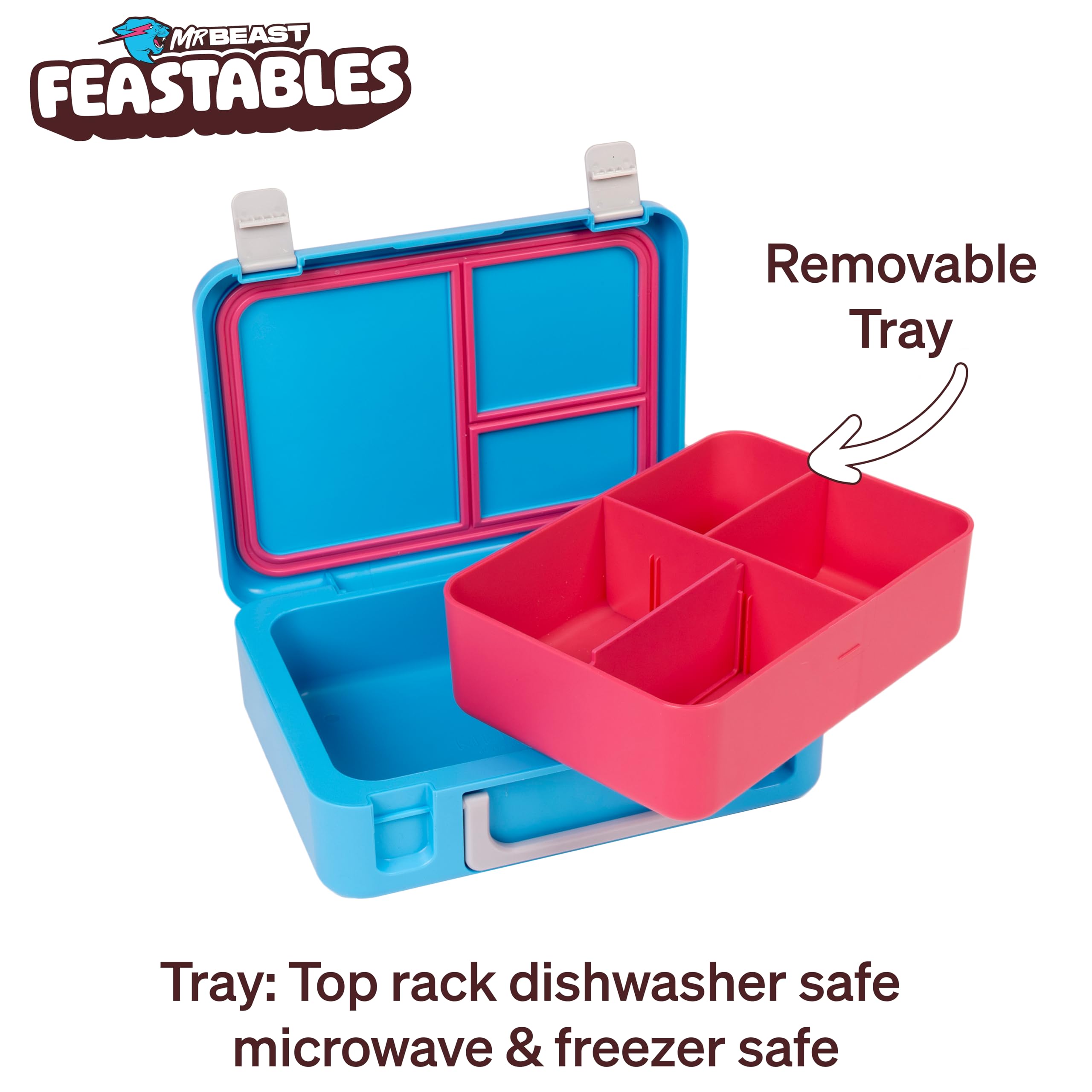 Feastables MrBeast Bento lunchbox handle design supports easy carrying.