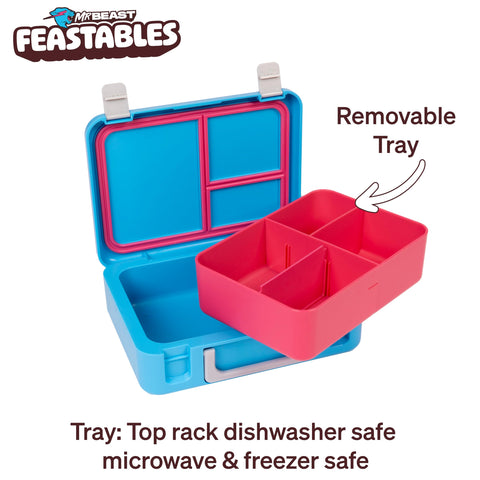 Feastables MrBeast Bento lunchbox handle design supports easy carrying.