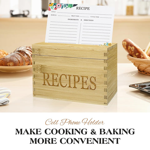 Feasteery Recipe Box display stand included for tabletop setup.