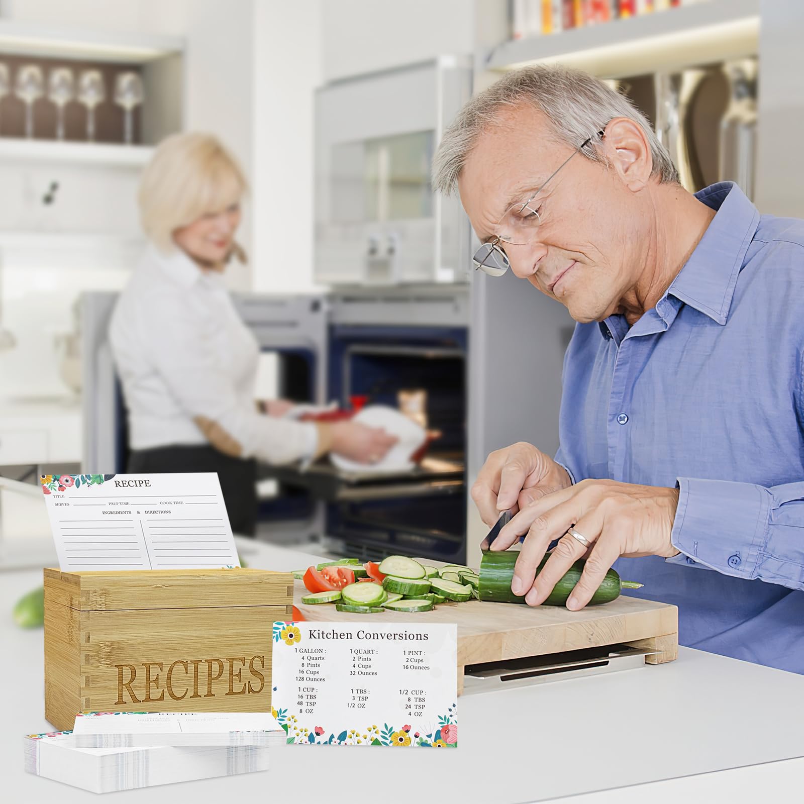 Feasteery Recipe Box open with slant opening for convenient card viewing.