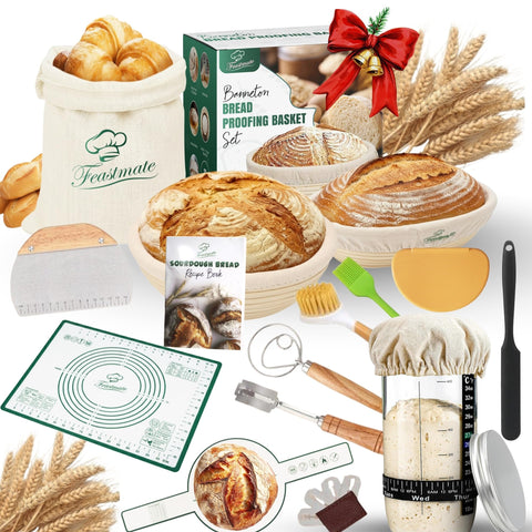 Feastmate round 9-inch banneton basket with liner for even rise and shaping