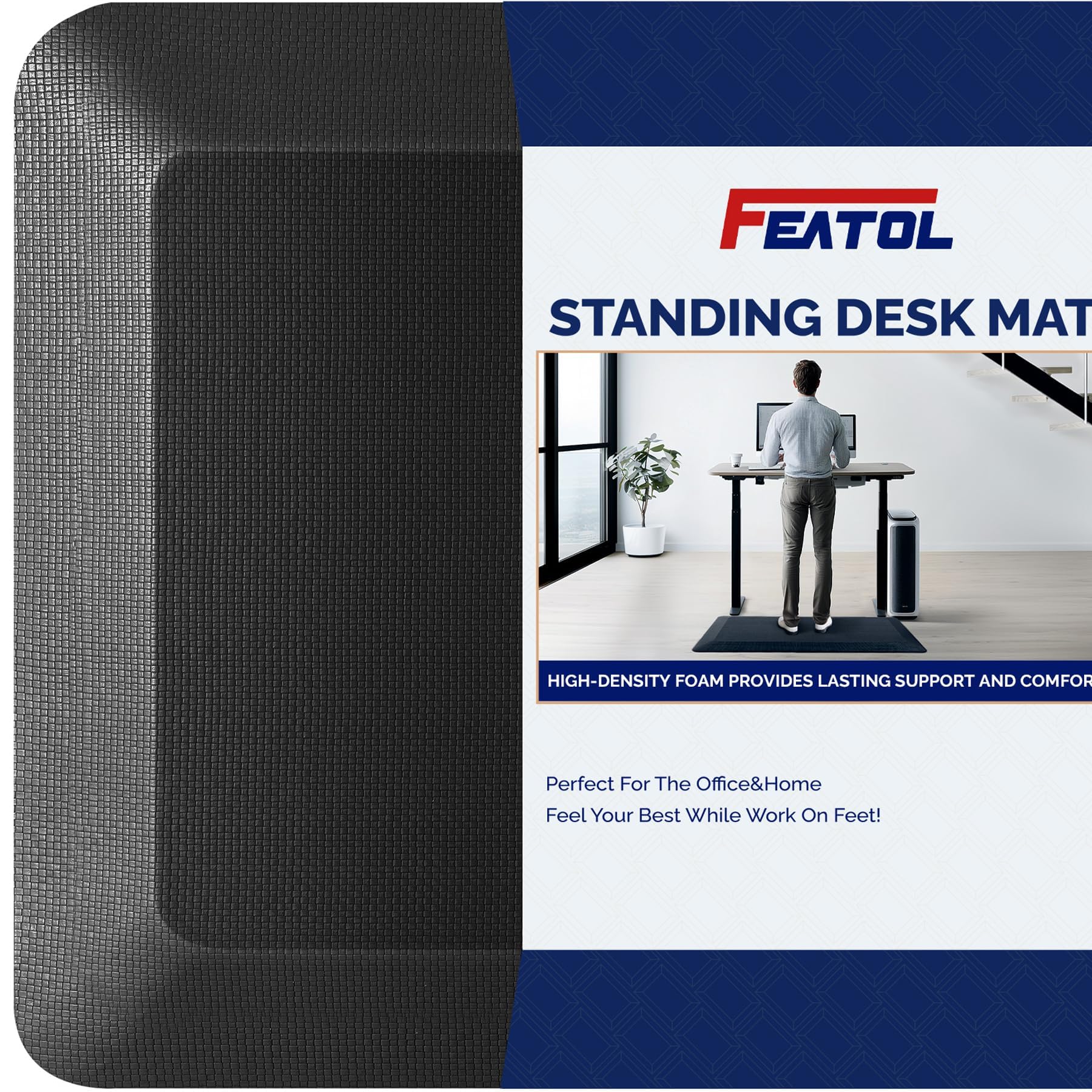 FEATOL anti-fatigue mat for 20x32 desk setup, supporting comfortable standing