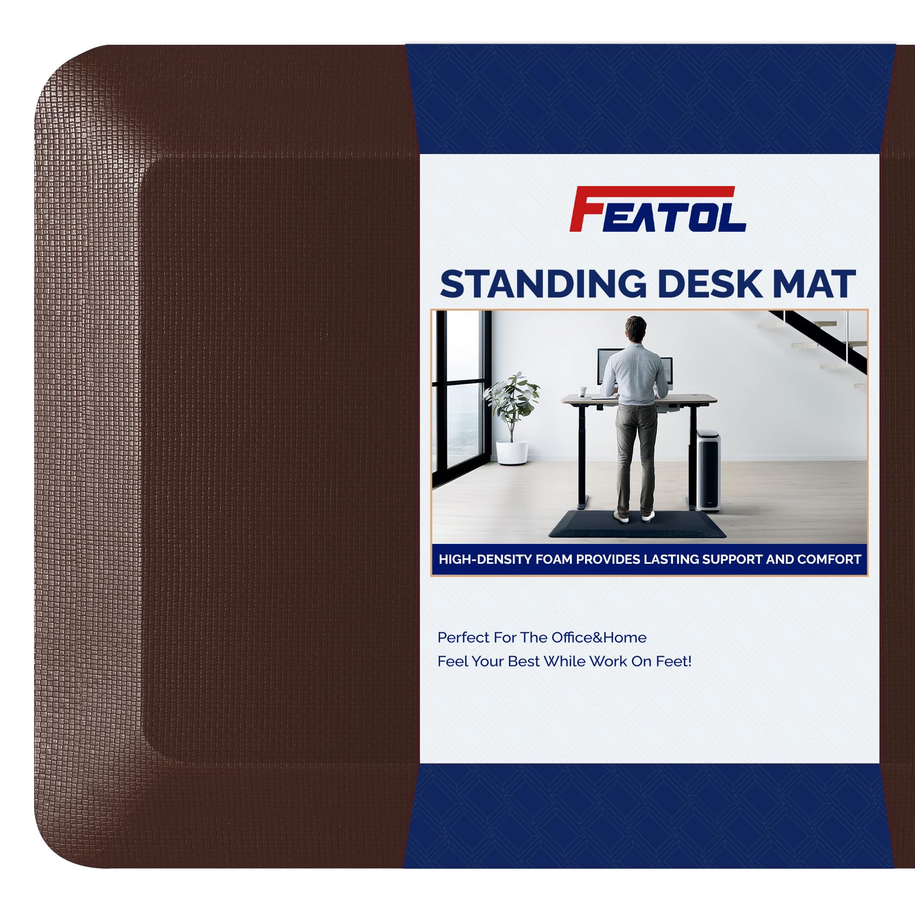 FEATOL anti-fatigue mat brown with cushioned support for standing desks