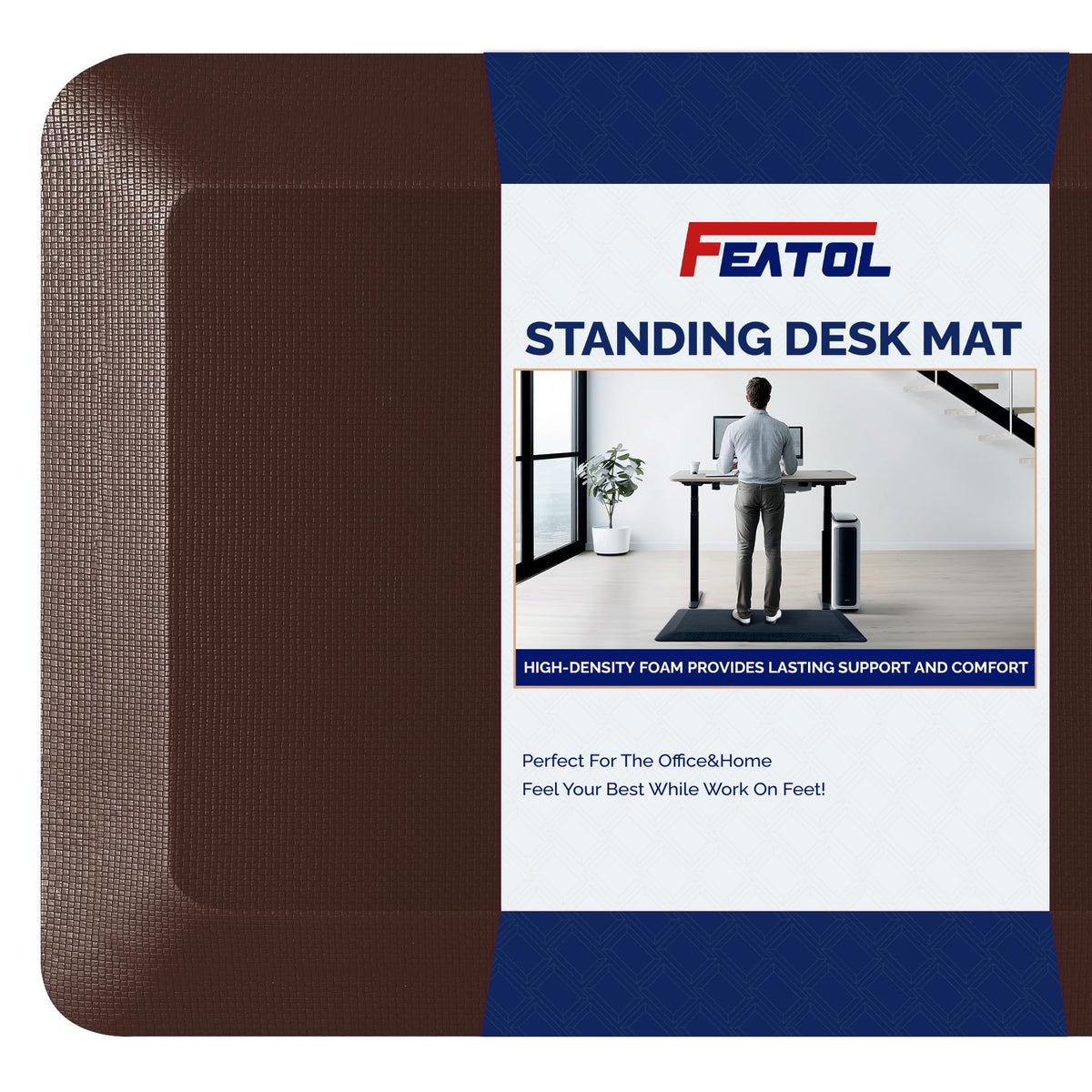 FEATOL anti-fatigue mat brown with cushioned support for standing desks