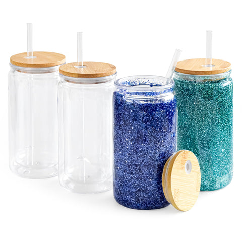 FECBK snowglobe tumbler with clear double-wall design for dry hands and splash-free sipping.