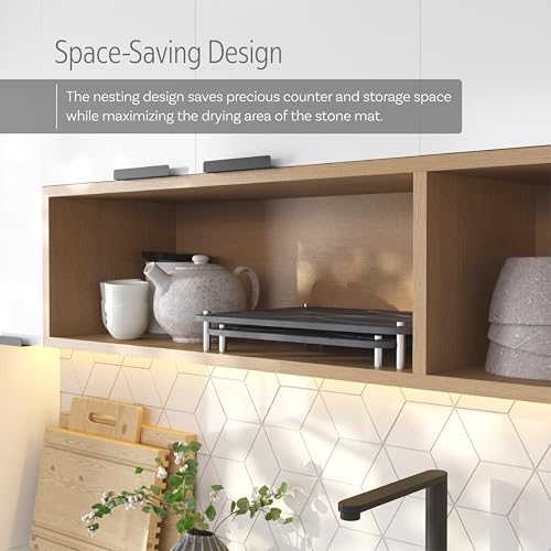FEDBB stone drying mat set with elevated bamboo rack promoting airflow for faster drying