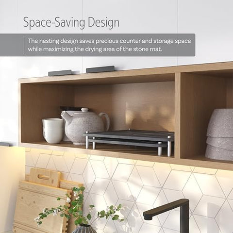 FEDBB stone drying mat set with elevated bamboo rack promoting airflow for faster drying