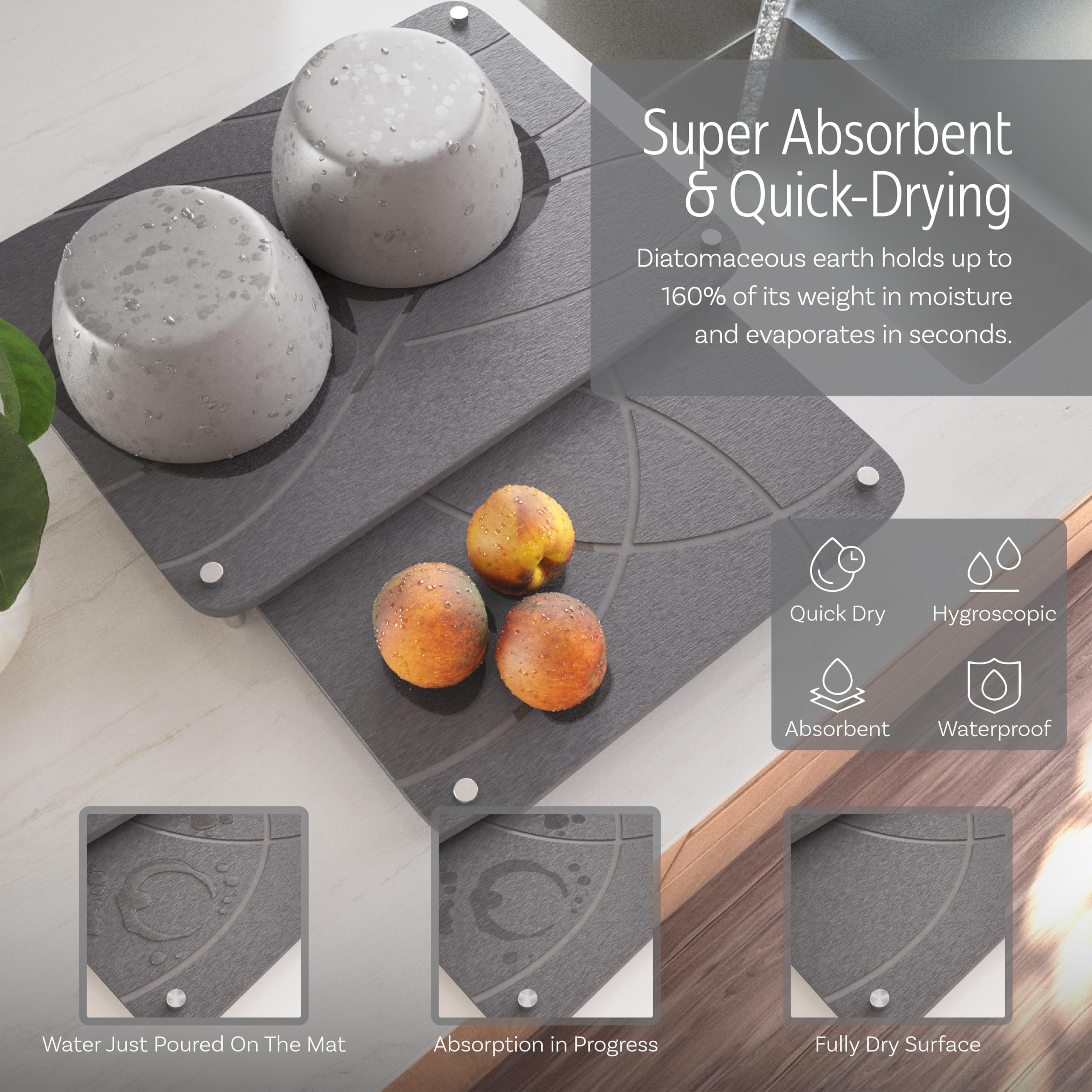 FEDBB dark gray stone mats blend with various kitchen styles