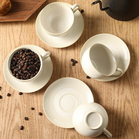 Feenmai cappuccino mug set with saucers for cafe style drinks at home