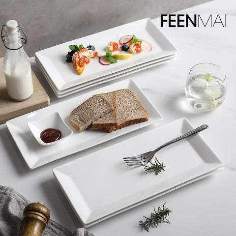 Feenmai white rectangular ceramic tray with a smooth surface that's easy to clean
