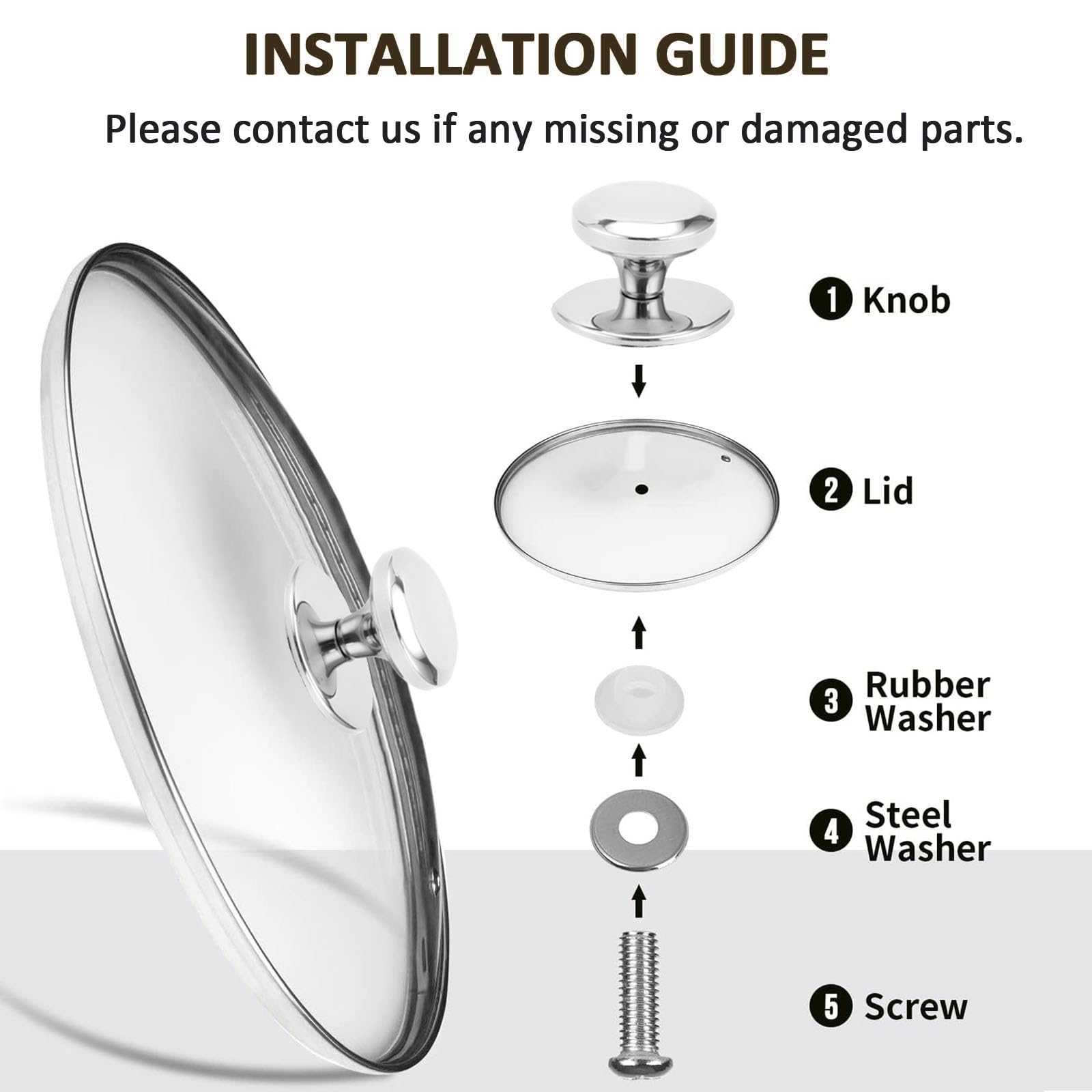 Feipone glass lid with stainless rim and handle for durable cookware