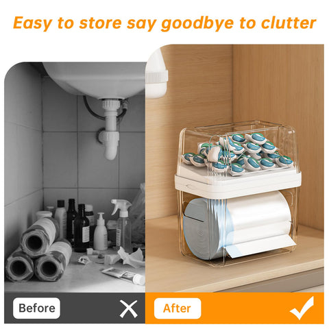 FELIZHOUSE 2-in-1 sponge and brush storage area beside the dispenser