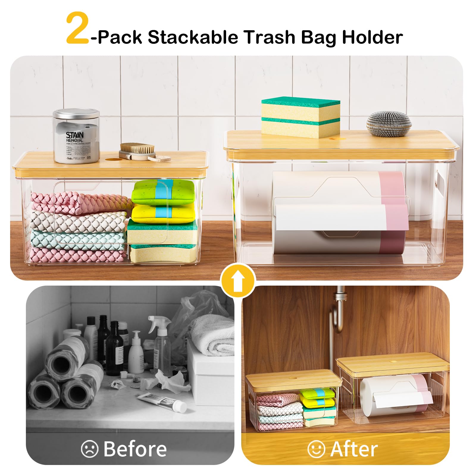 FELIZHOUSE holed bamboo top enables fast reloading of bag rolls.