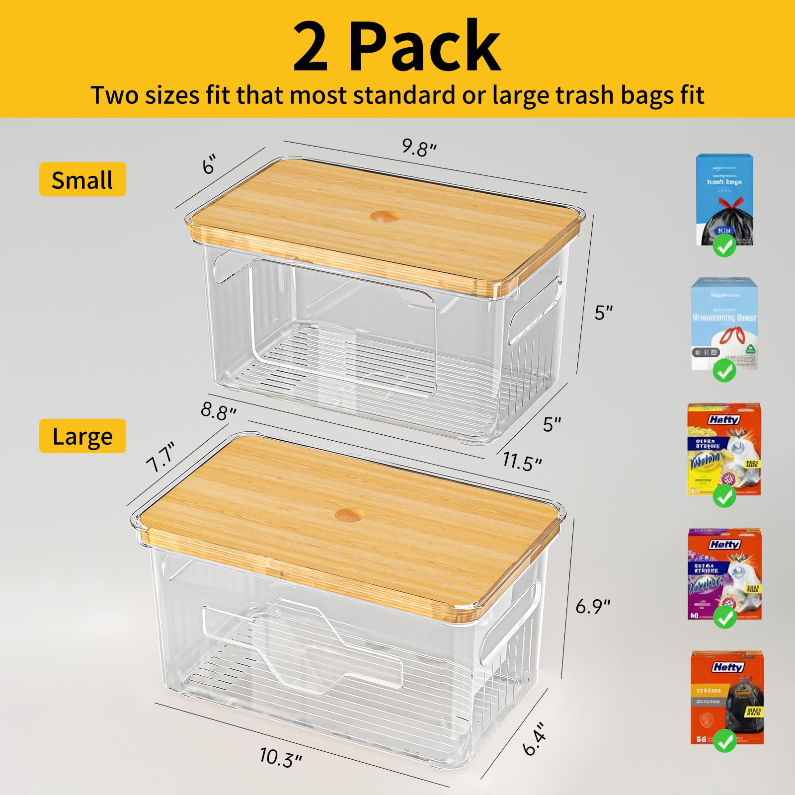 FELIZHOUSE stackable garbage bag dispenser—side view shows compact cabinet footprint.