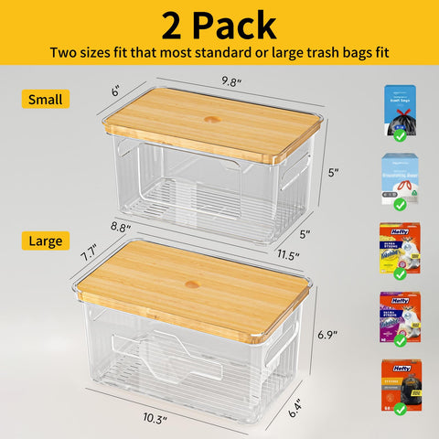 FELIZHOUSE stackable garbage bag dispenser—side view shows compact cabinet footprint.