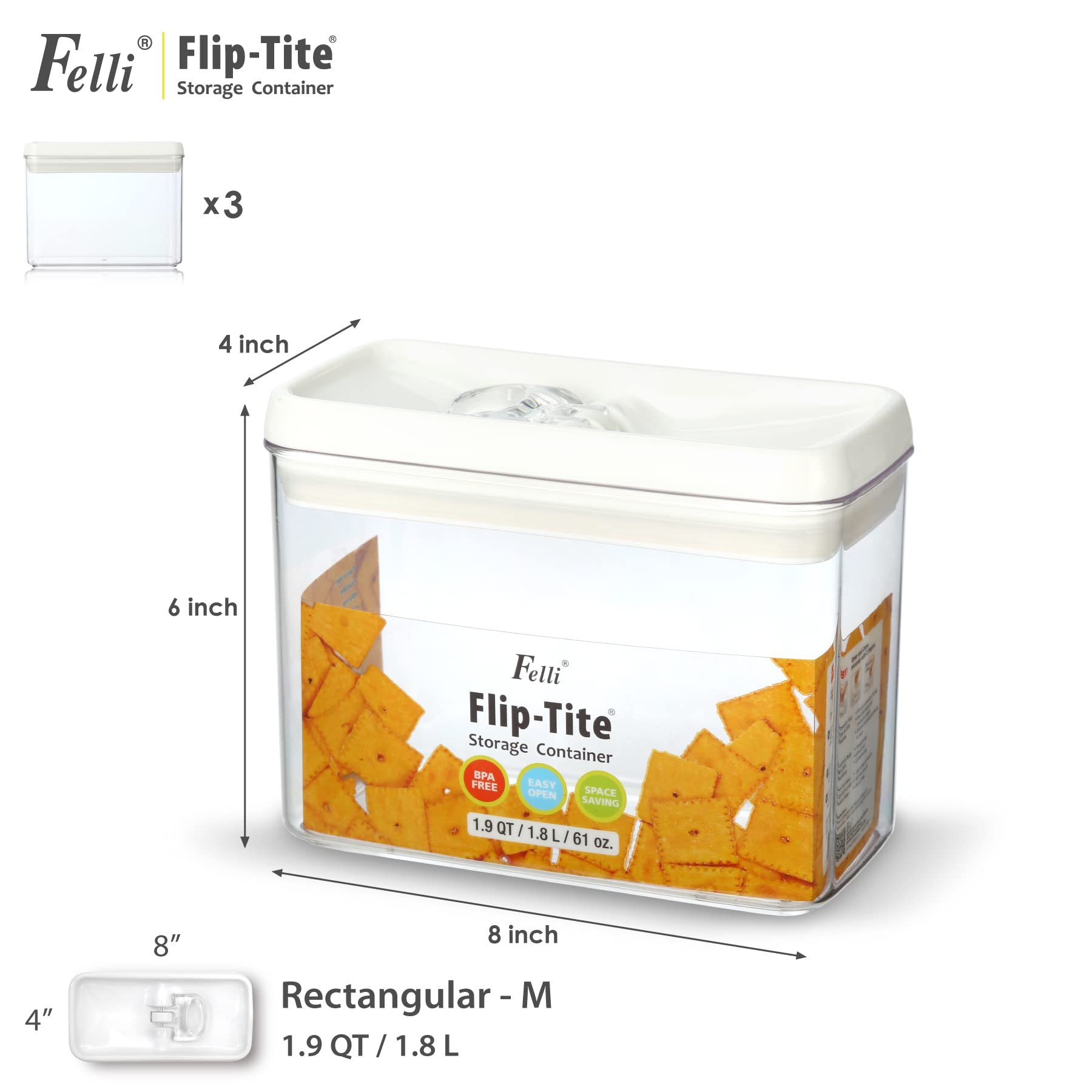 Felli airtight flip-top seal preserving freshness and preventing leaks.