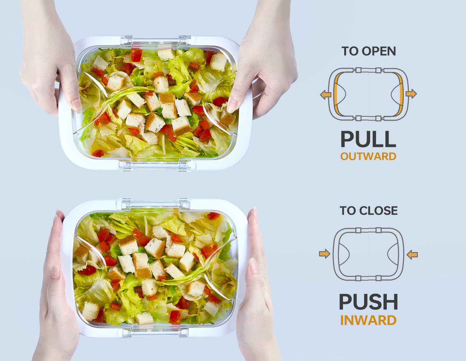 Felli Duo Loc lid uses Push & Pull system for easy access.