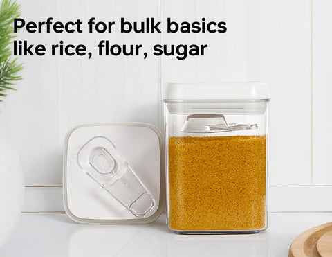Felli Flip Tite stackable design saves pantry space and improves organization.