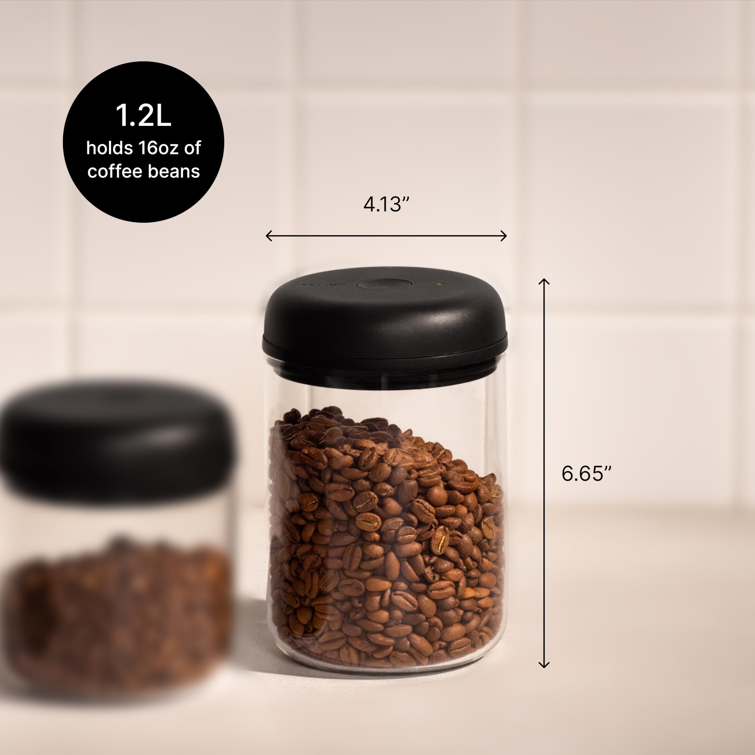 1.2 liter capacity fits a coffee bag or a small collection of spices.