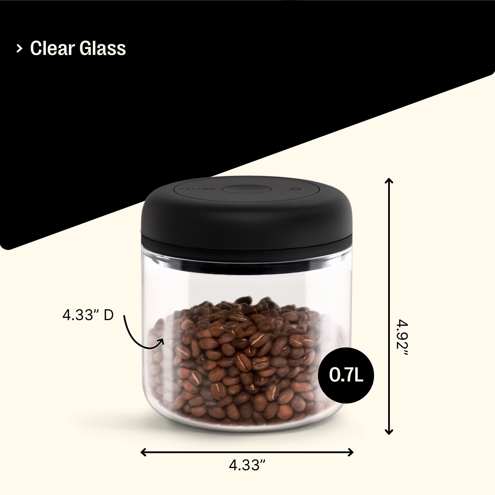 Fellow Atmos coffee beans inside show 0.7L capacity for everyday use.