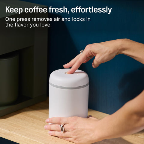 Fellow Atmos inside view with coffee beans for organized storage