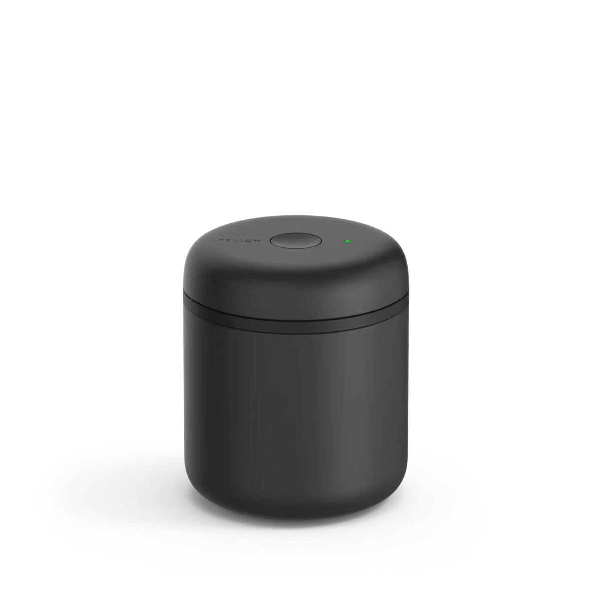 Fellow Atmos matte black 0.7L front view with airtight coffee storage