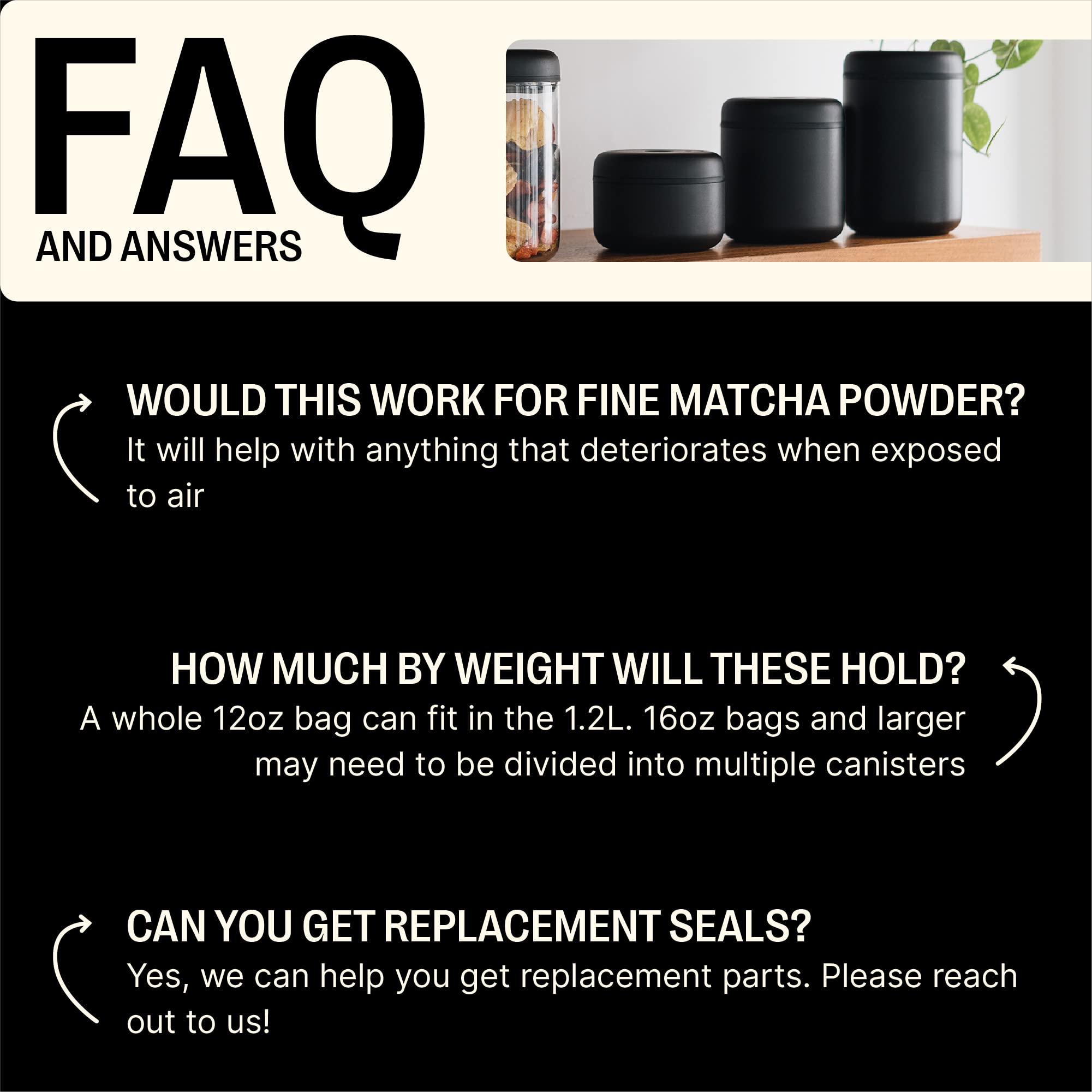 Fellow Atmos canister with coffee beans inside, sealed and ready.