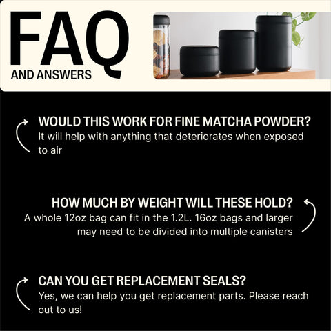 Fellow Atmos canister with coffee beans inside, sealed and ready.