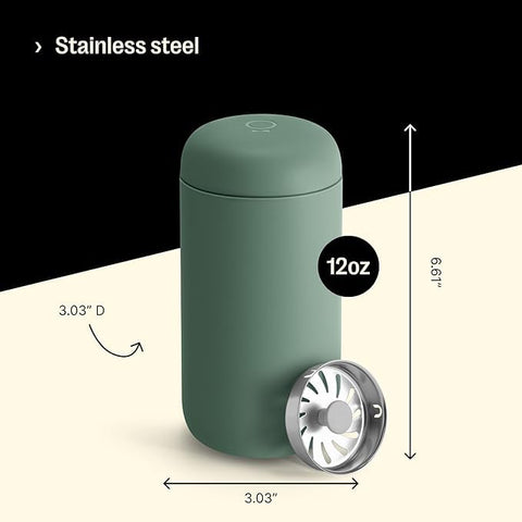 Fellow Carter Move mug splash guard prevents spills on the go in smoke green.
