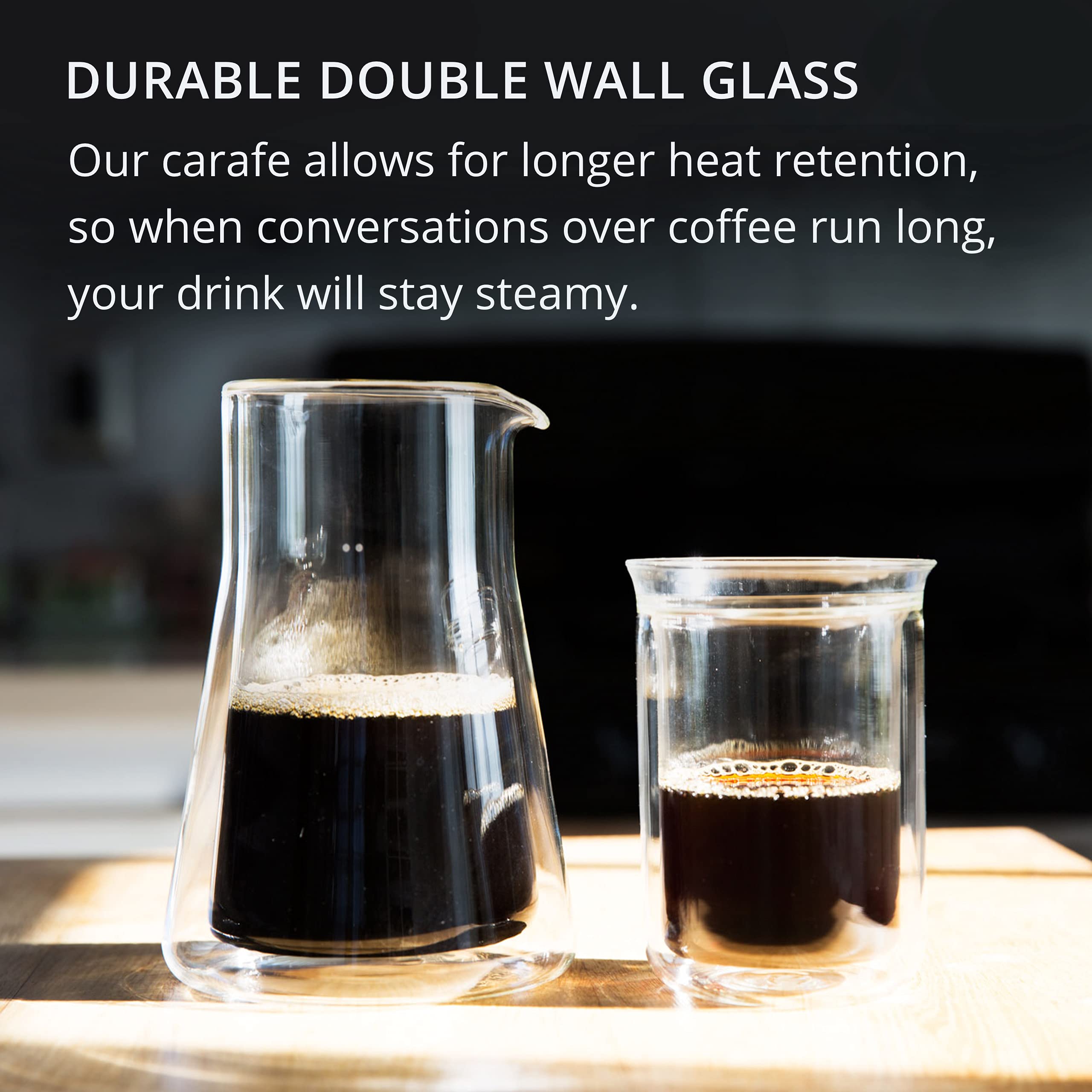Fellow Stagg hand-blown borosilicate glass for durable, heat-resistant serving.