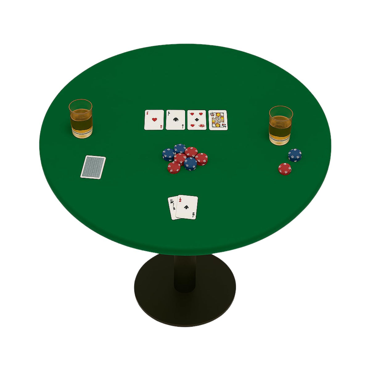 Feltectors felt table cover on round setup with snug fit for smooth play.