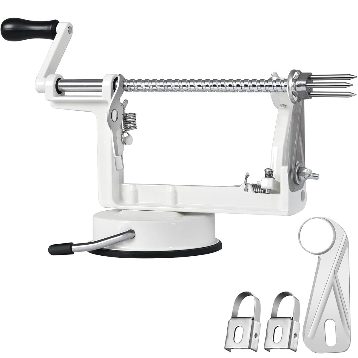 femedo apple-peeler-slicer-corer front view for quick kitchen prep.
