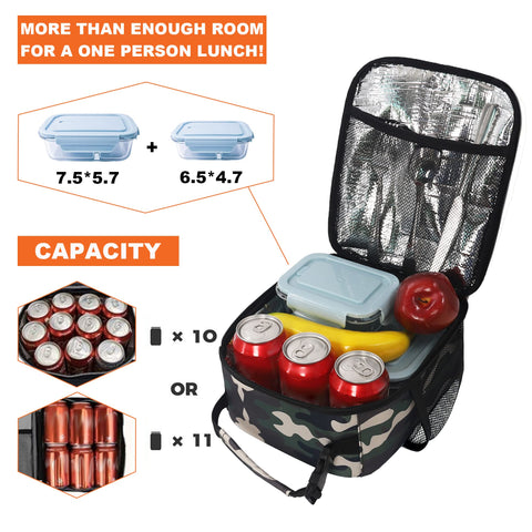 Femuar camouflage lunch box open-lid view for easy meal access.