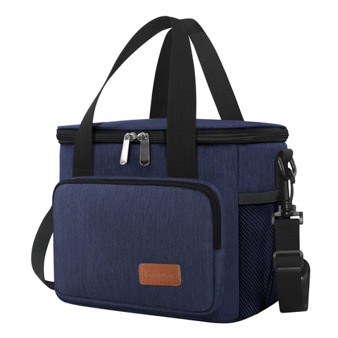 Femuar insulated lunch bag front view in dark blue, ideal for daily meals at work.