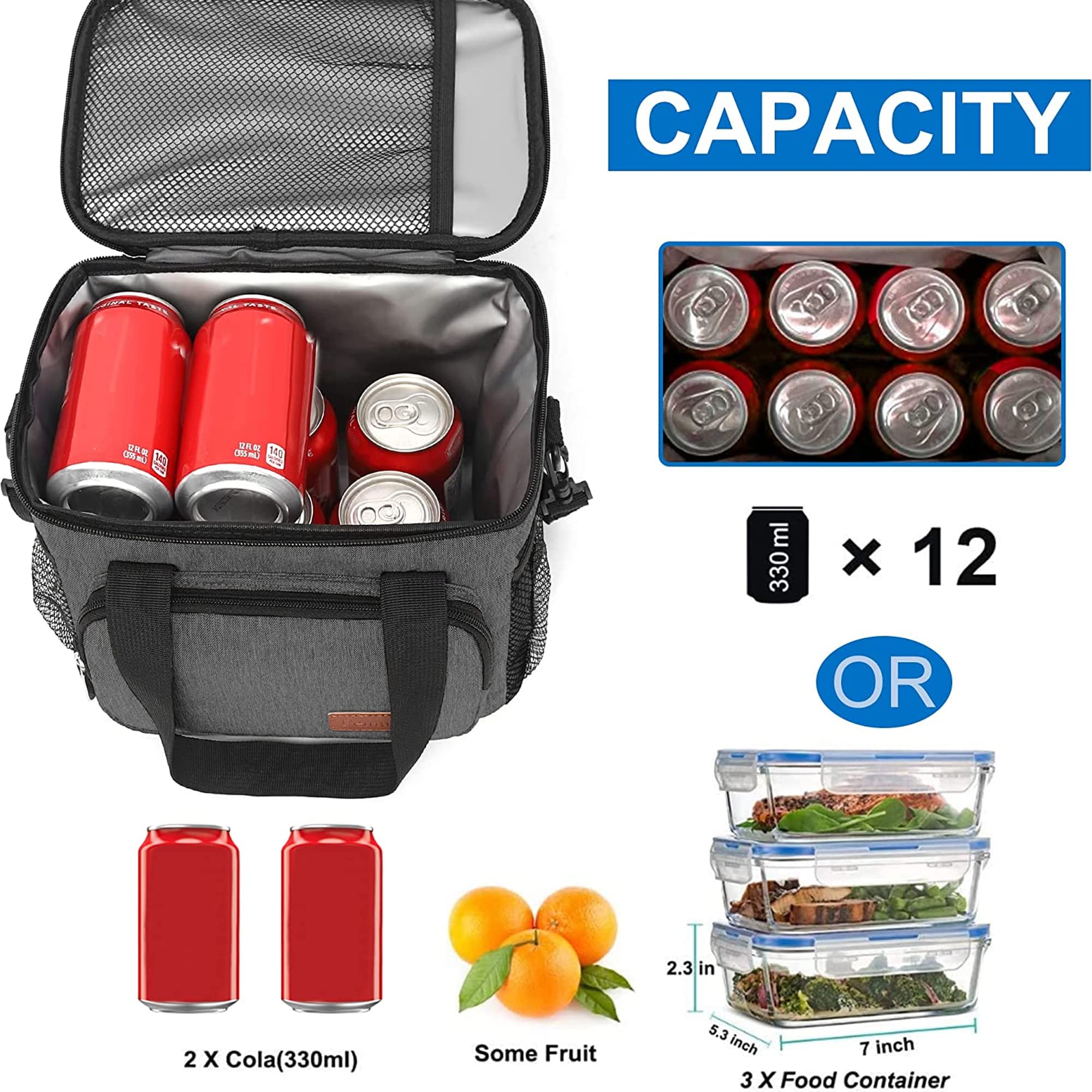 Femuar lunch bag gray fabric exterior for durable daily use.