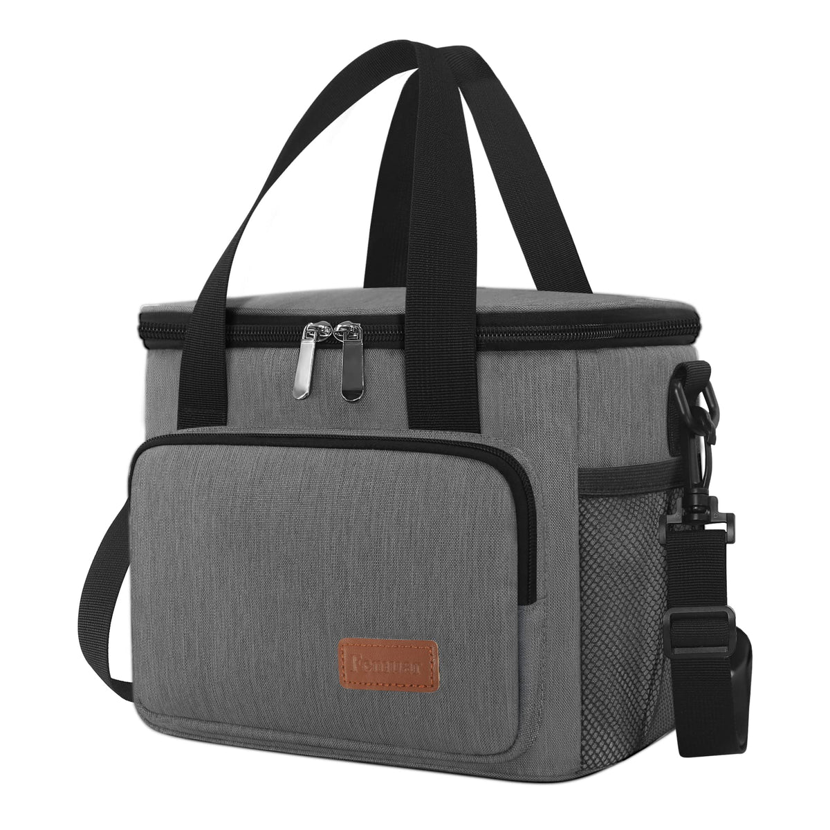 Femuar lunch bag gray front view showing the large 8.7L capacity for daily meals.