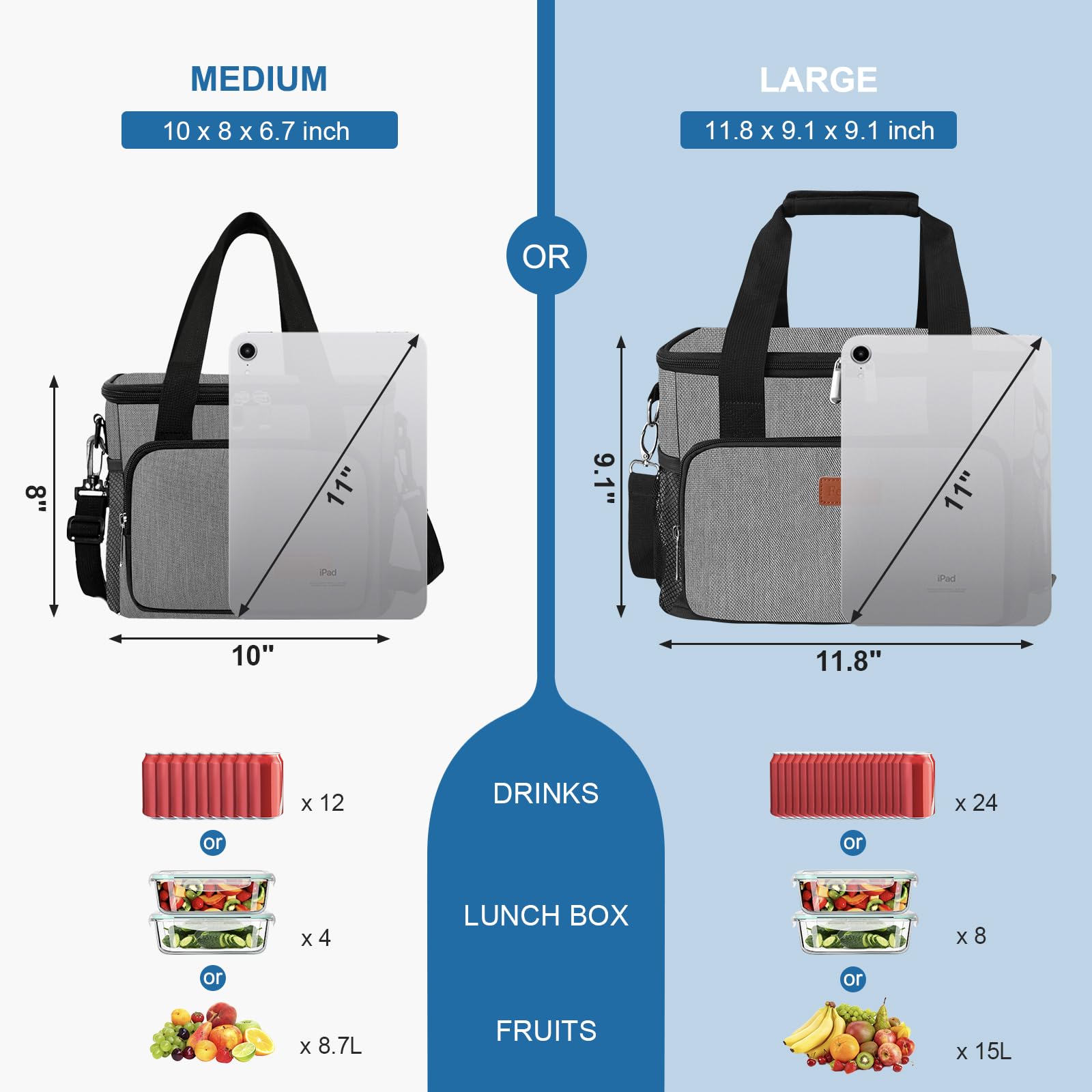 Femuar lunch bag gray side pocket view for easy snack organization.