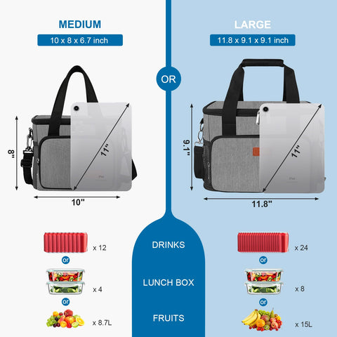 Femuar lunch bag gray side pocket view for easy snack organization.