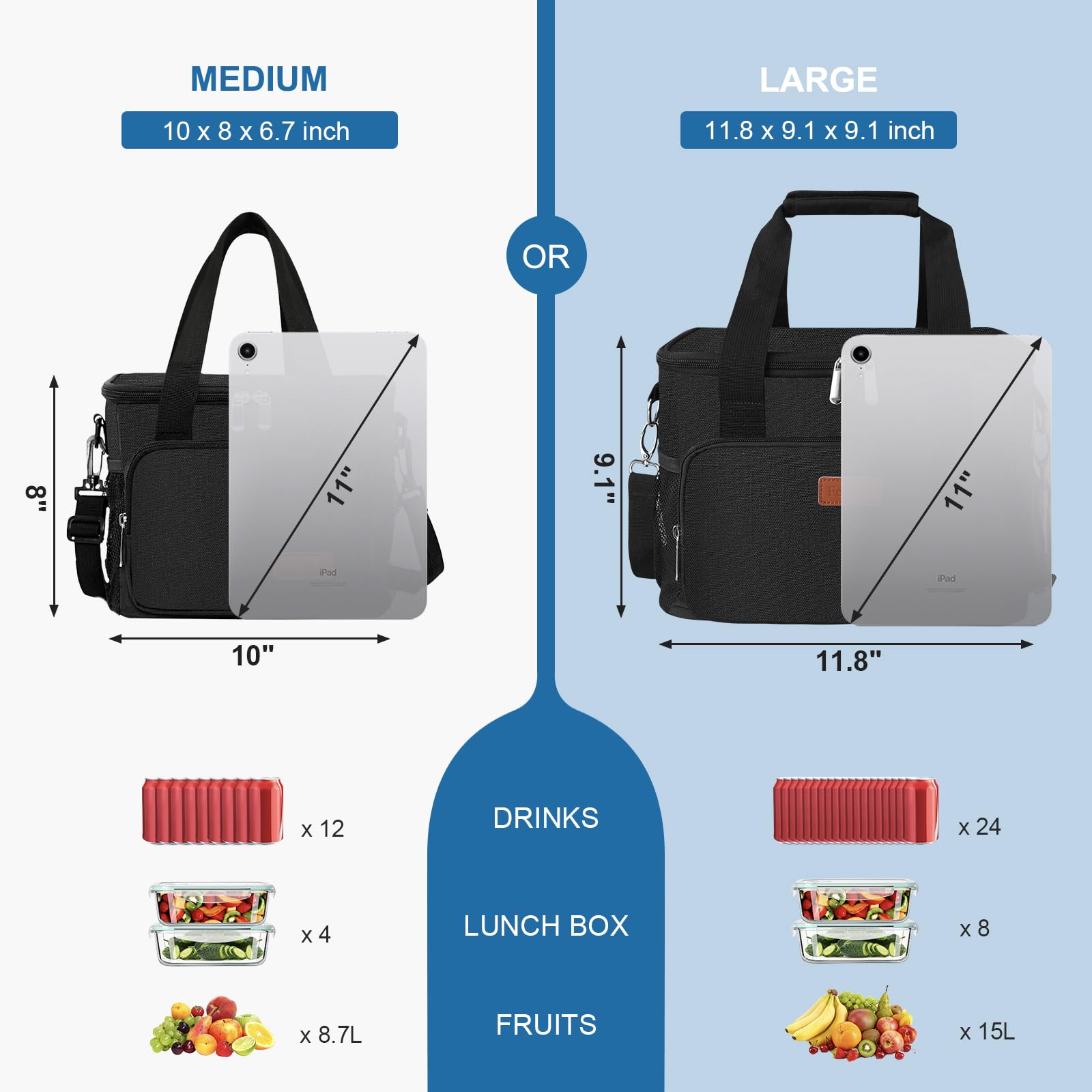 Femuar lunch bag large-capacity interior fits sandwiches and snacks for a full day