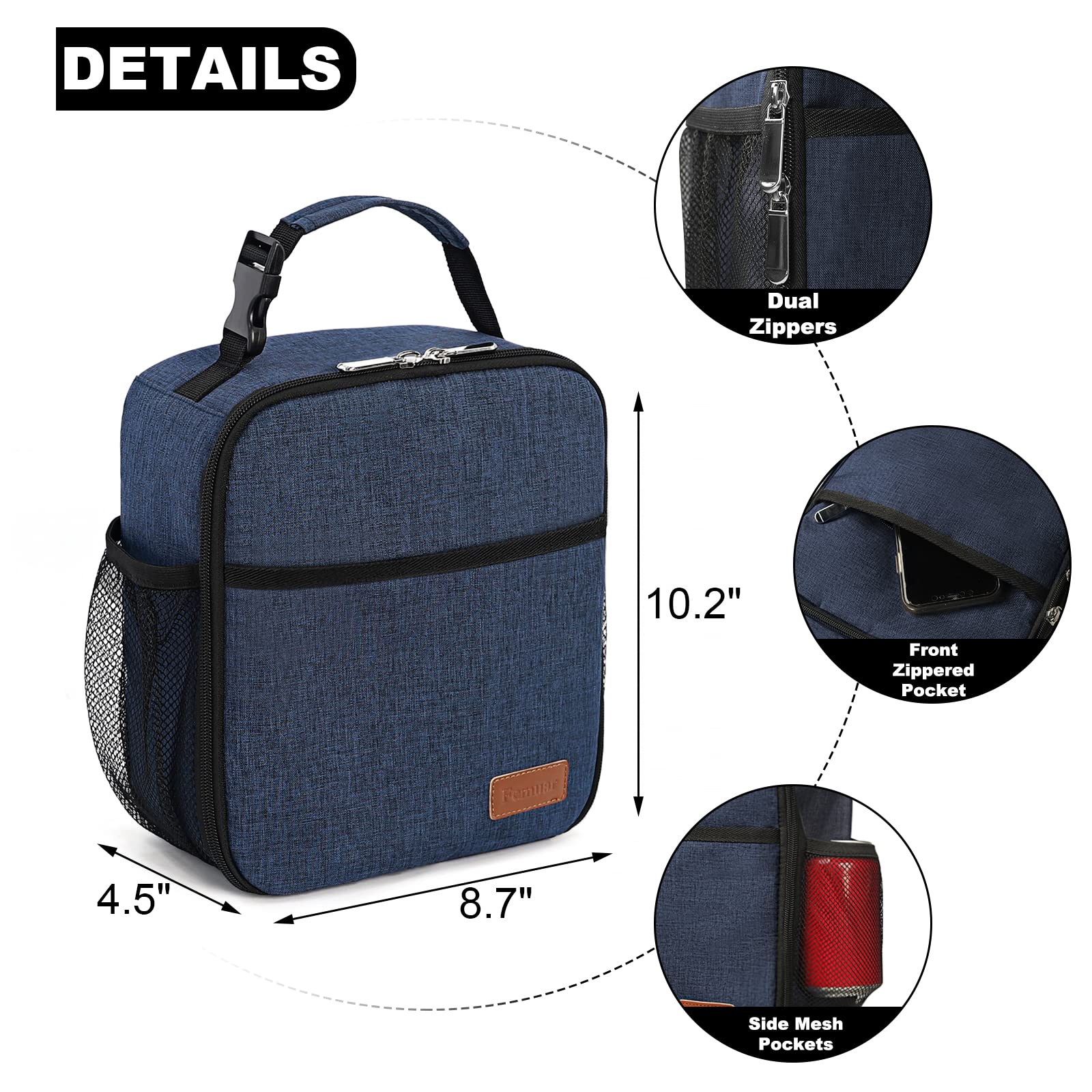 Femuar lunch box blue detachable handle for easy on-the-go carrying.