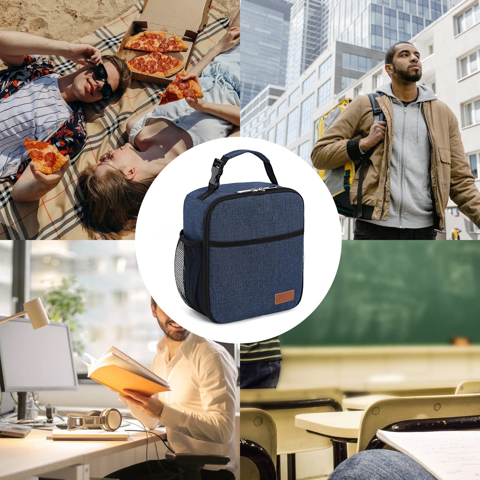 Femuar lunch box blue dual zippers offer smooth access.