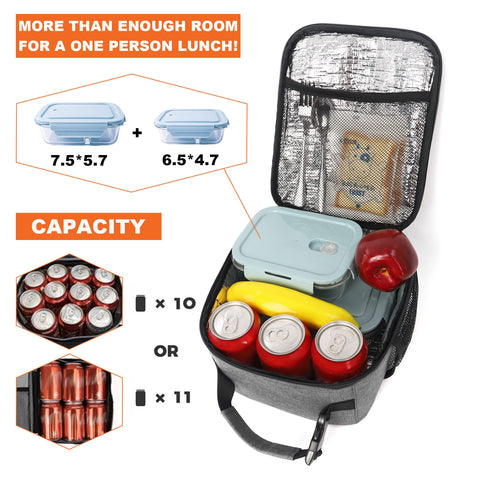 Femuar insulated aluminum lining keeps meals warm or cool.