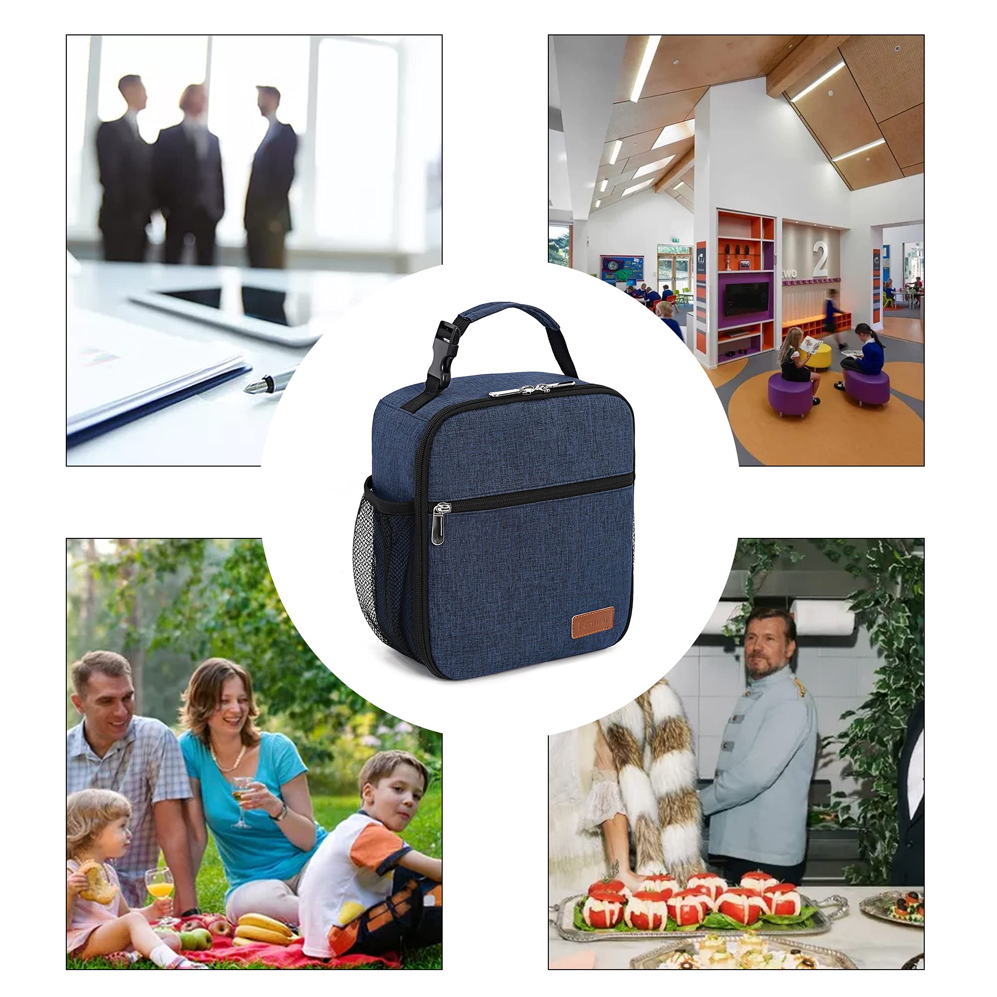 Femuar lunch box rear view highlights portable design for travel or picnics.